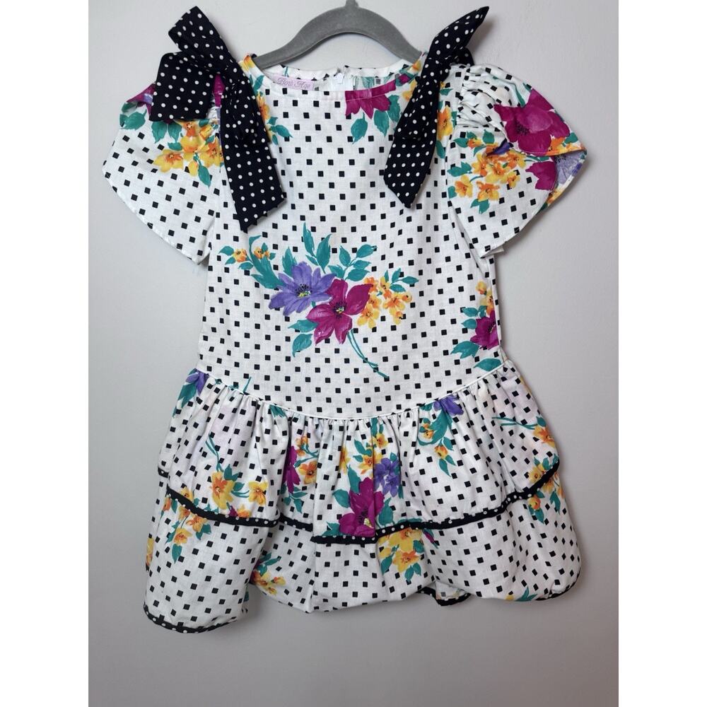 Vintage Girls Black And White Dress By Bow Age Sz 6 USA Made 1980s NWT